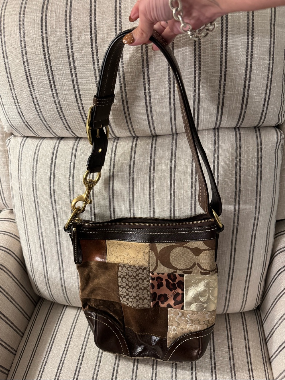 Brown Patchwork Shoulder Bag - Designer Style